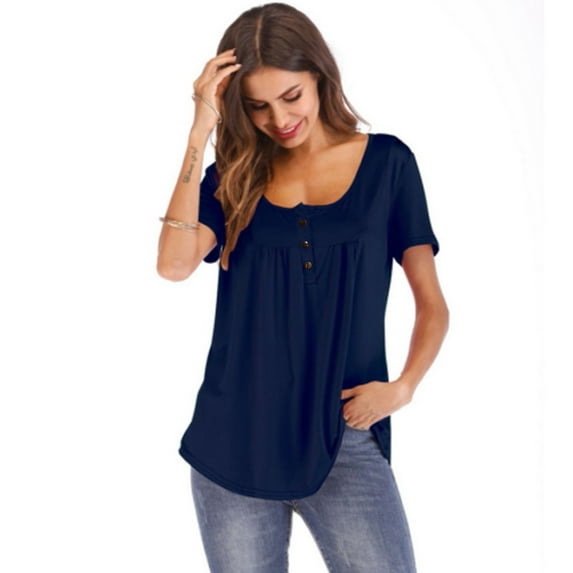 Annhoo Womens Plus Size Tops Dressy Summer Loose Button Short Sleeve Blouses Casual Pleated Flowy T Shirts