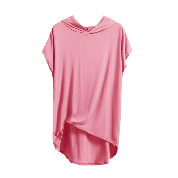 Annhoo Womens Plus Size Tops Short Sleeves Oversized Summer Tshirts Irregular Hem Crew Neck Hooded Casual Outfits Clothing