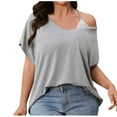 thumbnail image 1 of Annhoo Womens Plus Size Tops V Neck off the Shoulder Lace Short Sleeve Shirts 2031 Summer Loose Casual Blouses, 1 of 4