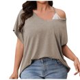 thumbnail image 1 of Annhoo Womens Plus Size Tops V Neck off the Shoulder Lace Short Sleeve Shirts 2037 Summer Loose Casual Blouses, 1 of 4
