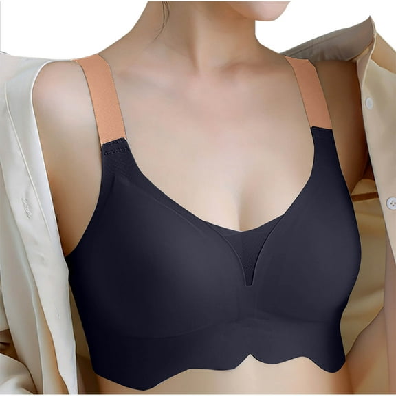 Annhoo Womens Plus Size Wireless Bras Seamless Full Coverage Mesh Bralette Adjustable Contrast Color Strap Bras