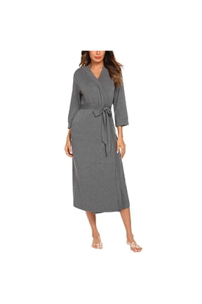 Womens Robes 3/4 Sleeve Midi Bathrobe Summer Tie Waisted Loose Comfy Robes Nightshirts with Pockets