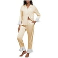 thumbnail image 1 of Annhoo Womens Satin Pajama Sets Long Sleeve Block Color Collar Button Down Ruffled Cuff Sleepwear Soft Outfits, 1 of 8