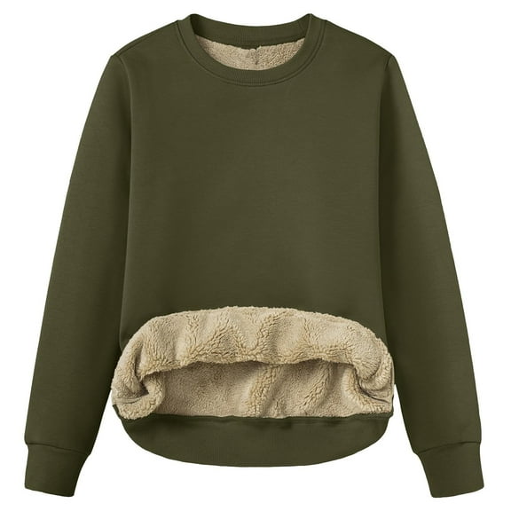 Annhoo Womens Sherpa Lined Sweatshirts Winter Long Sleeve Crewneck Fleece Pullover Plus Size Soft Thermal Shirts