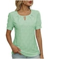 thumbnail image 1 of Annhoo Womens Shirts Casual Eyelet Solid Color Crewneck Crochet Embroidered Short Sleeve Tops Going Out Clothes, 1 of 4