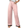 thumbnail image 1 of Annhoo Womens Silk Pajama Pants Fashion Lace Patchwork Straight Leg Sleepwear Comfy Elastic Waist Loungewear, 1 of 4