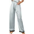 thumbnail image 1 of Annhoo Womens Silk Pajama Pants Fashion Lace Patchwork Straight Leg Sleepwear Comfy Elastic Waist Loungewear, 1 of 4