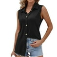 thumbnail image 1 of Annhoo Womens Sleeveless Shirts Button down Collared V Neck Tank Tops Summer Casual Loose Blouses, 1 of 3