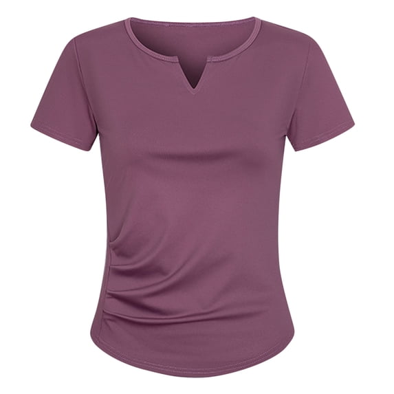 Annhoo Womens Spring Tops Lightweight Breathable V Neck Solid Color Short Sleeve Shirts Summer Casual Clothes