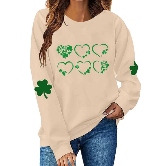 Annhoo Womens St Patrick's Day Sweatshirt Shamrock Print Crewneck Pullover Long Sleeve Tops Soft Clothes