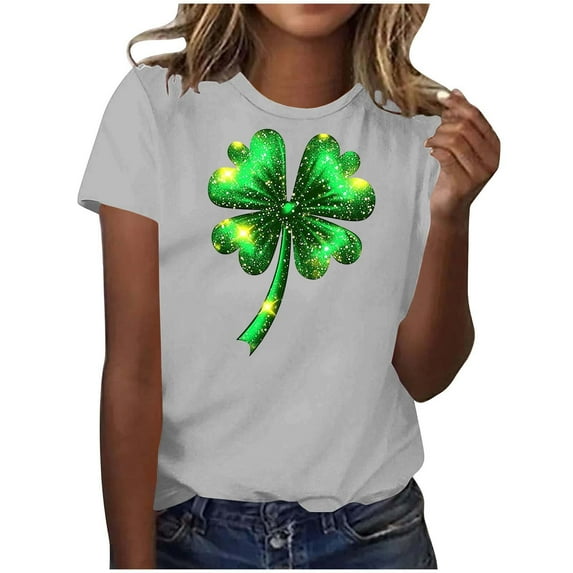 Annhoo Womens St Patricks Day T-Shirt Shamrock Print Crewneck Short Sleeve Tops Spring Summer Blouse