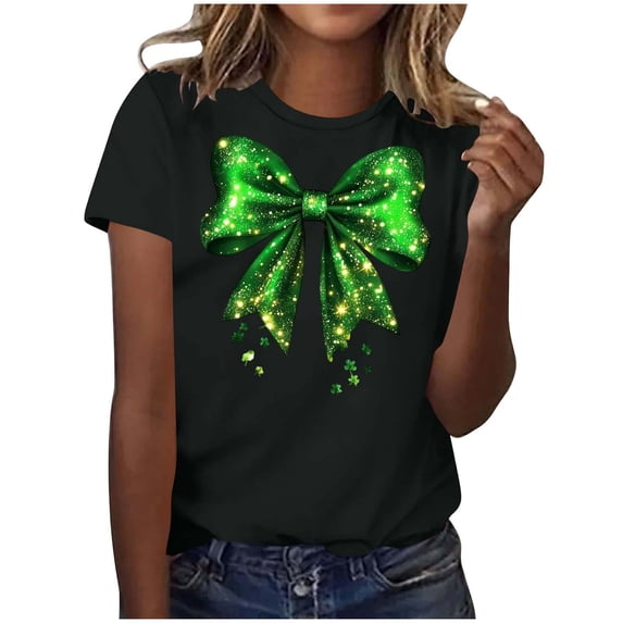 Annhoo Womens St Patricks Day T-Shirt Shamrock Print Crewneck Short Sleeve Tops Spring Summer Clothes