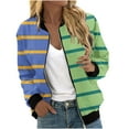 thumbnail image 1 of Annhoo Womens Striped Bomber Jackets Zip up Long Sleeve Fall Coats Fashion Color Block Outwear with Pockets, 1 of 5