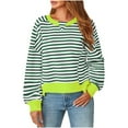 thumbnail image 1 of Annhoo Womens Striped Cropped Sweatshirts Casual Long Sleeve Crew Neck Color Block Pullover Shirts Fall Outfits, 1 of 9
