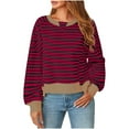 thumbnail image 1 of Annhoo Womens Striped Cropped Sweatshirts Casual Long Sleeve Crew Neck Color Block Pullover Shirts Fall Outfits, 1 of 8