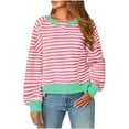 thumbnail image 1 of Annhoo Womens Striped Cropped Sweatshirts Casual Long Sleeve Crew Neck Color Block Pullover Shirts Fall Outfits, 1 of 8