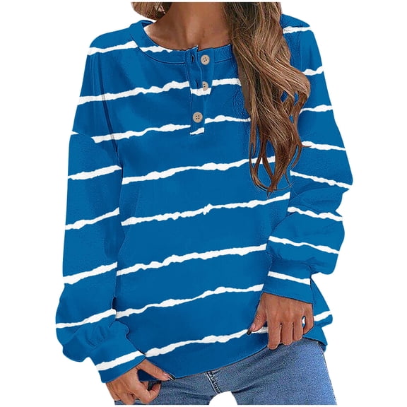 Annhoo Womens Striped Oversized Sweatshirt Button Front Long Sleeve Tops Ladies Fall Casual Comfy Pullovers