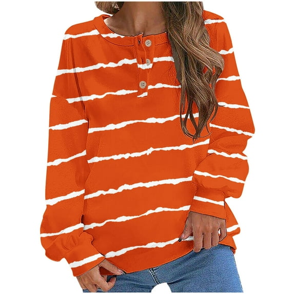 Annhoo Womens Striped Oversized Sweatshirt Button Front Long Sleeve Tops Ladies Fall Casual Comfy Pullovers