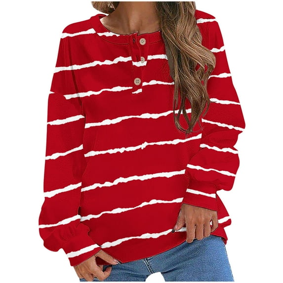 Annhoo Womens Striped Oversized Sweatshirt Button Front Long Sleeve Tops Ladies Fall Casual Comfy Pullovers