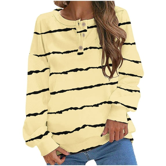 Annhoo Womens Striped Oversized Sweatshirt Button Front Long Sleeve Tops Ladies Fall Casual Comfy Pullovers
