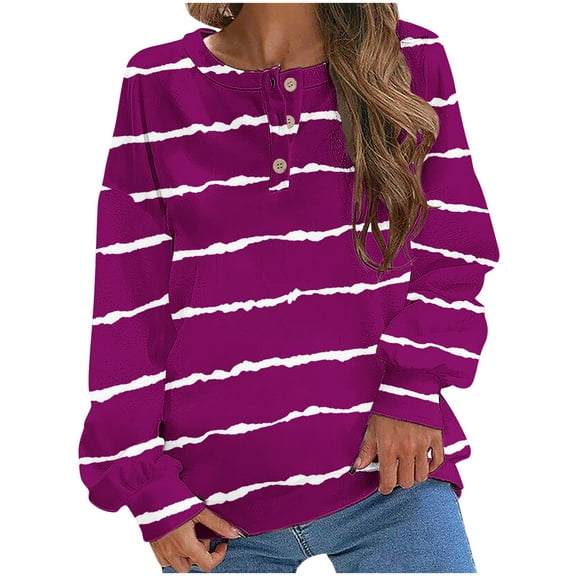 Annhoo Womens Striped Oversized Sweatshirt Button Front Long Sleeve Tops Ladies Fall Casual Comfy Pullovers