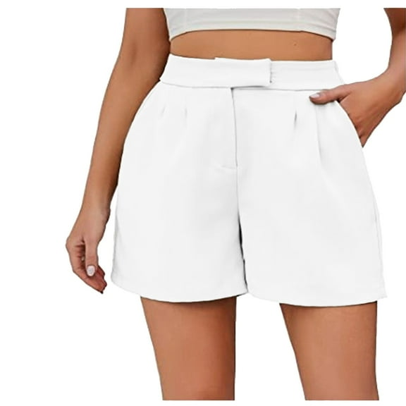 Annhoo Womens Summer Casual Shorts Trendy Loose Back Waisted Plus Size Pleated Wide Leg Shorts with Side Pockets