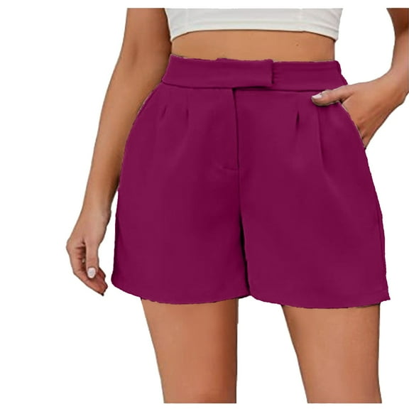 Annhoo Womens Summer Casual Shorts Trendy Loose Back Waisted Plus Size Pleated Wide Leg Shorts with Side Pockets