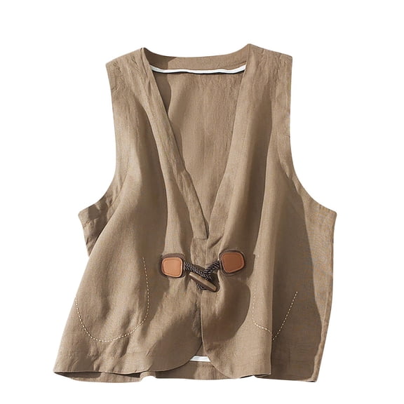 Annhoo Womens Summer Cotton Linen Vest V Neck Sleeveless Tunics Casual Loose Going out Solid Color Tank Tops