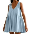 thumbnail image 1 of Annhoo Womens Summer Tank Dress V Neck Pleated Hem Sleeveless A-Line Casual Loose Solid Color Beach Holiday Sundress, 1 of 7
