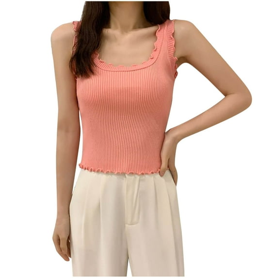 Annhoo Womens Summer Tank Tops Ruffle Crew Neck Sleeveless Shirts Slim Casual Soft Going out Tunics