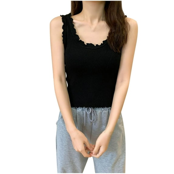 Annhoo Womens Summer Tank Tops Ruffle Crew Neck Sleeveless Shirts Slim Casual Soft Going out Tunics