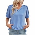 thumbnail image 1 of Annhoo Womens Summer Tops Casual Cozy V Neck Short Sleeve Shirts Loose Side Slit Texture Knit Blouse Tees, 1 of 7