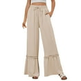 thumbnail image 1 of Annhoo Womens Summer Wide Leg Pants Drawstring Elastic Waisted Ruffle Hem Beach Loose Casual Trousers with Pockets, 1 of 9