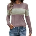 thumbnail image 1 of Annhoo Womens Sweaters Casual Long Sleeve Crewneck Pullover Shirts Fall Winter Fashion Color Block Blouses, 1 of 6