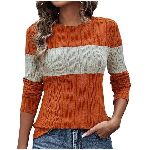 Annhoo Womens Sweaters Casual Long Sleeve Crewneck Pullover Shirts Fall Winter Fashion Color Block Blouses