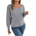thumbnail image 1 of Annhoo Womens Sweaters Casual Long Sleeve Square Neck Tops Fall Winter Loose Cozy Knitted Pullover Shirts, 1 of 8