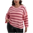 thumbnail image 1 of Annhoo Womens Sweaters Plus Size Loose Crew Neck Long Sleeve Pullover Shirts Fall Trendy Stripes Knitted Tops, 1 of 4
