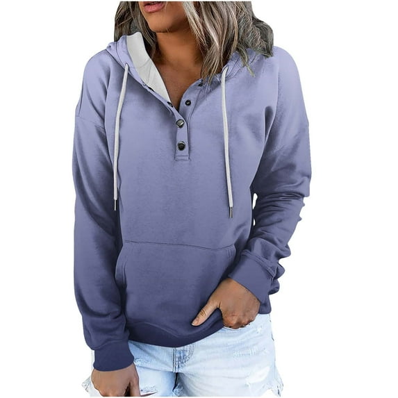 Annhoo Womens Sweatshirts Fall Casual Long Sleeve Button down Hoodies Fashion Gradient Color Pullovers with Pocket