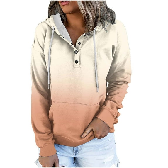 Annhoo Womens Sweatshirts Fall Casual Long Sleeve Button down Hoodies Fashion Gradient Color Pullovers with Pocket