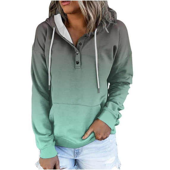 Annhoo Womens Sweatshirts Fall Casual Long Sleeve Button down Hoodies Fashion Gradient Color Pullovers with Pocket