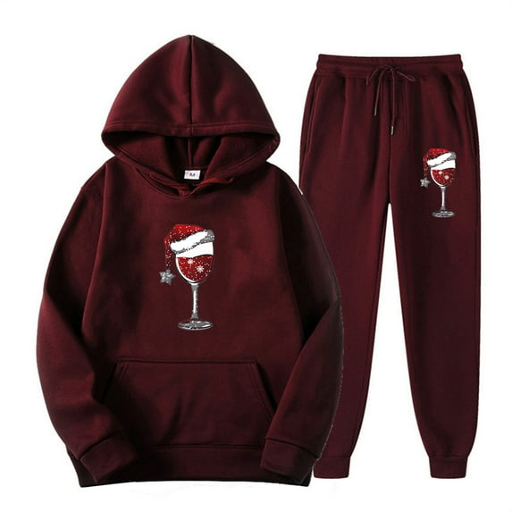 Annhoo Womens Sweatsuits Christmas Funny Printed Sets Long Sleeve Hooded Sweatshirt Sweatpants 2 Piece Outfits