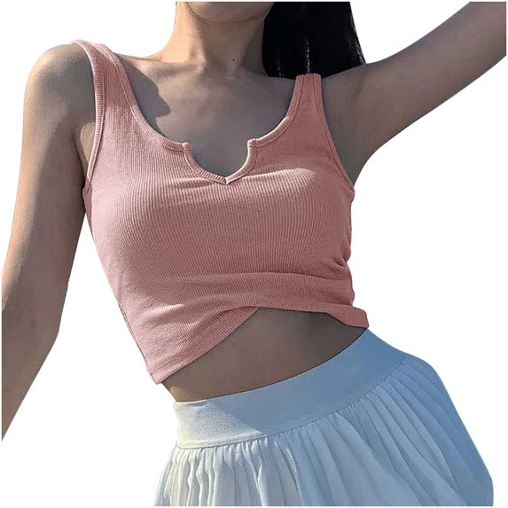Annhoo Womens Tank Tops Notched V Neck Ribbed Knitted Crop Vest Blouse Sleeveless Slim Summer Going Out T-Shirts