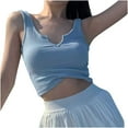 thumbnail image 1 of Annhoo Womens Tank Tops Notched V Neck Ribbed Knitted Crop Vest Blouse Sleeveless Slim Summer Going Out T-Shirts, 1 of 4