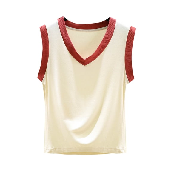 Annhoo Womens Tank Tops Spring Summer V Neck Ribbed Knit Block Color Sleeveless Shirts Comfortable Clothes