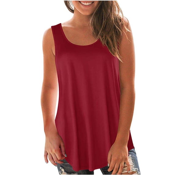 Annhoo Womens Tank Tops Summer Casual Sleeveless Solid Crewneck T Shirts Loose Beach Vacation Dressy Tops