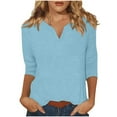 thumbnail image 1 of Annhoo Womens Tops 3/4 Sleeve V Neck Cute Tunic Solid Color Pullover Basic Shirts Going Out Clothes, 1 of 6