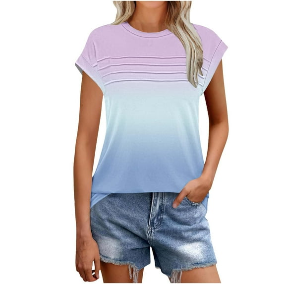Annhoo Womens Tops Casual Short Sleeve Multicolor Tunic Blouse Striped Crew Neck Summer Dressy Clothes Basic T-Shirts