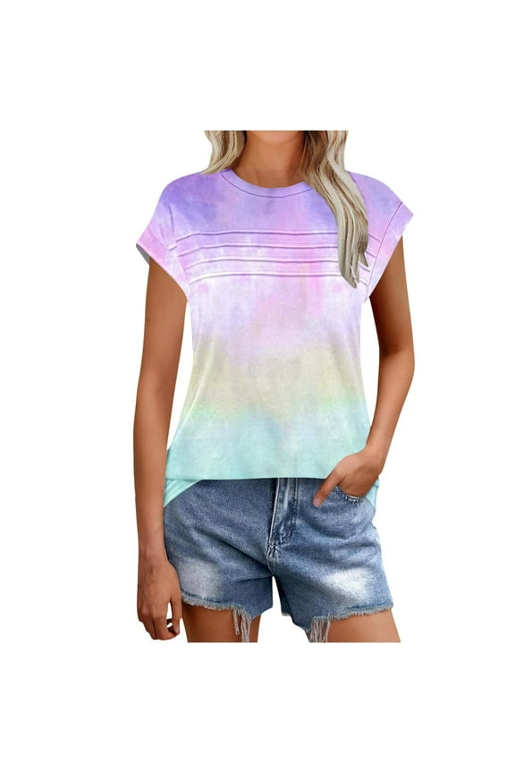 Womens Tops Casual Short Sleeve Multicolor Tunic Blouse Striped Crew Neck Summer Dressy Clothes Basic T-Shirts