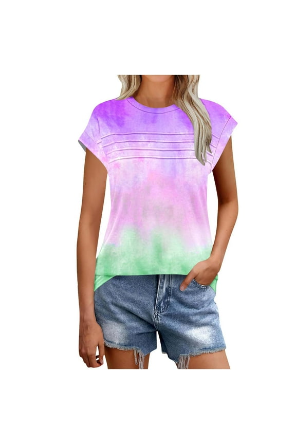 Womens Tops Casual Short Sleeve Multicolor Tunic Blouse Striped Crew Neck Summer Dressy Clothes Basic T-Shirts