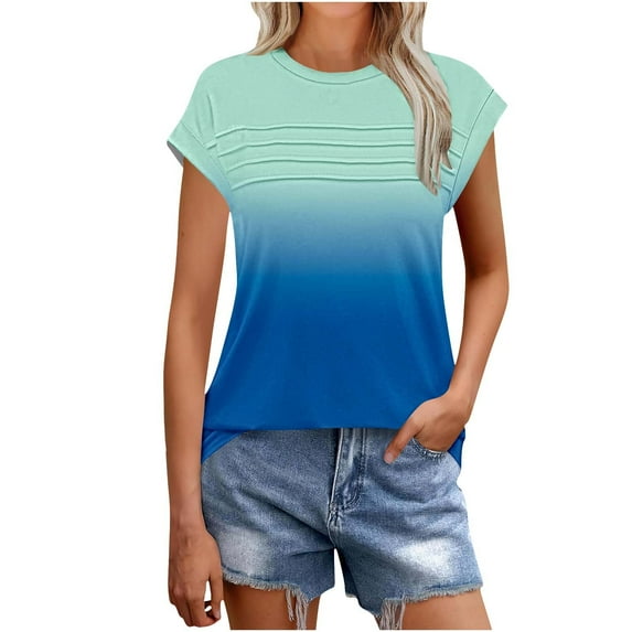 Annhoo Womens Tops Casual Short Sleeve Multicolor Tunic Blouse Striped Crew Neck Summer Dressy Clothes Basic T-Shirts